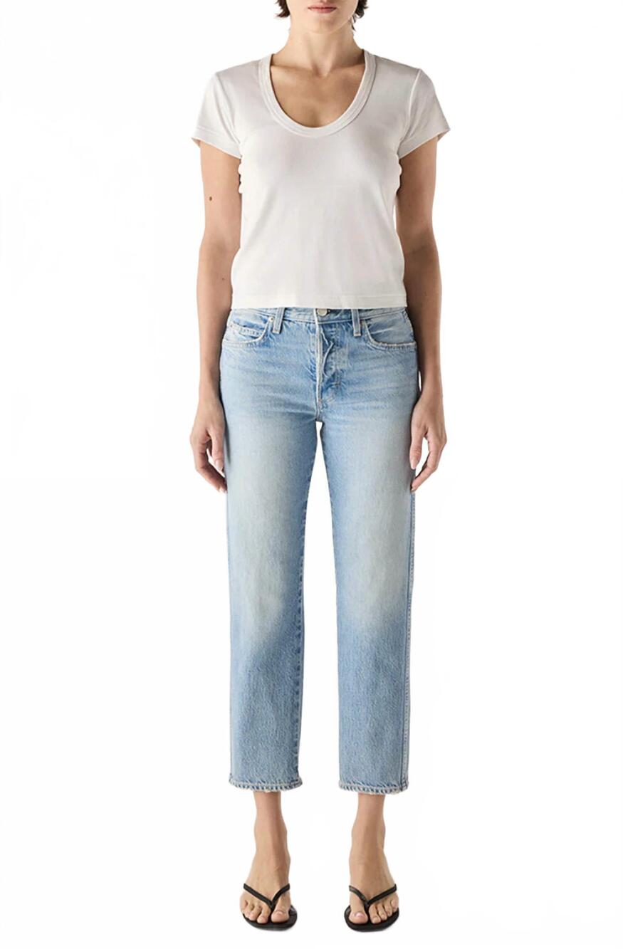 NEW AMO 143 mid rise strait leg crop jean in saltwater
